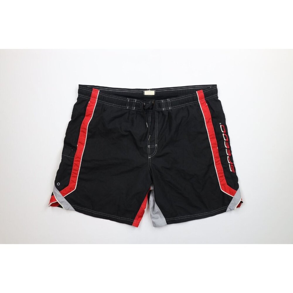 Vintage Speedo Mens 2xl Spell Out Striped Lined Shorts Swim Trunks Black As Is
